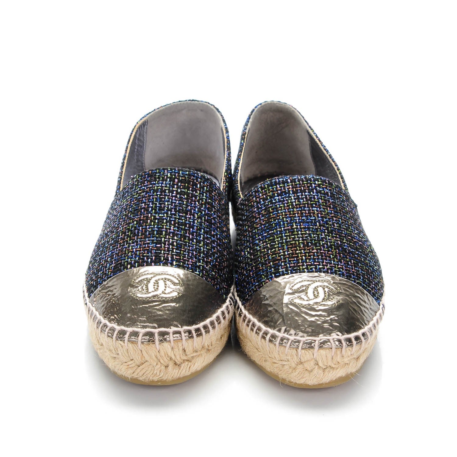 Chanel Tweed Patent Goatskin CC Espadrilles 39 Black Pink Yellow 2 of 8