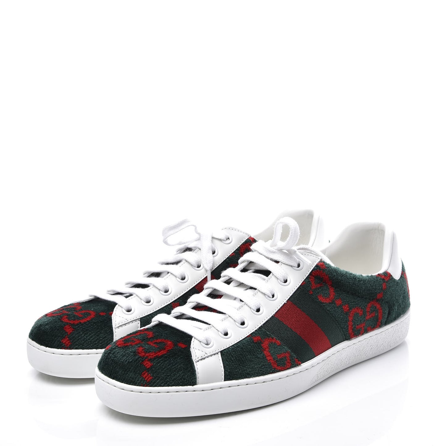 Covered Wool Big GG Monogram Mens Sneakers 8 Green Red