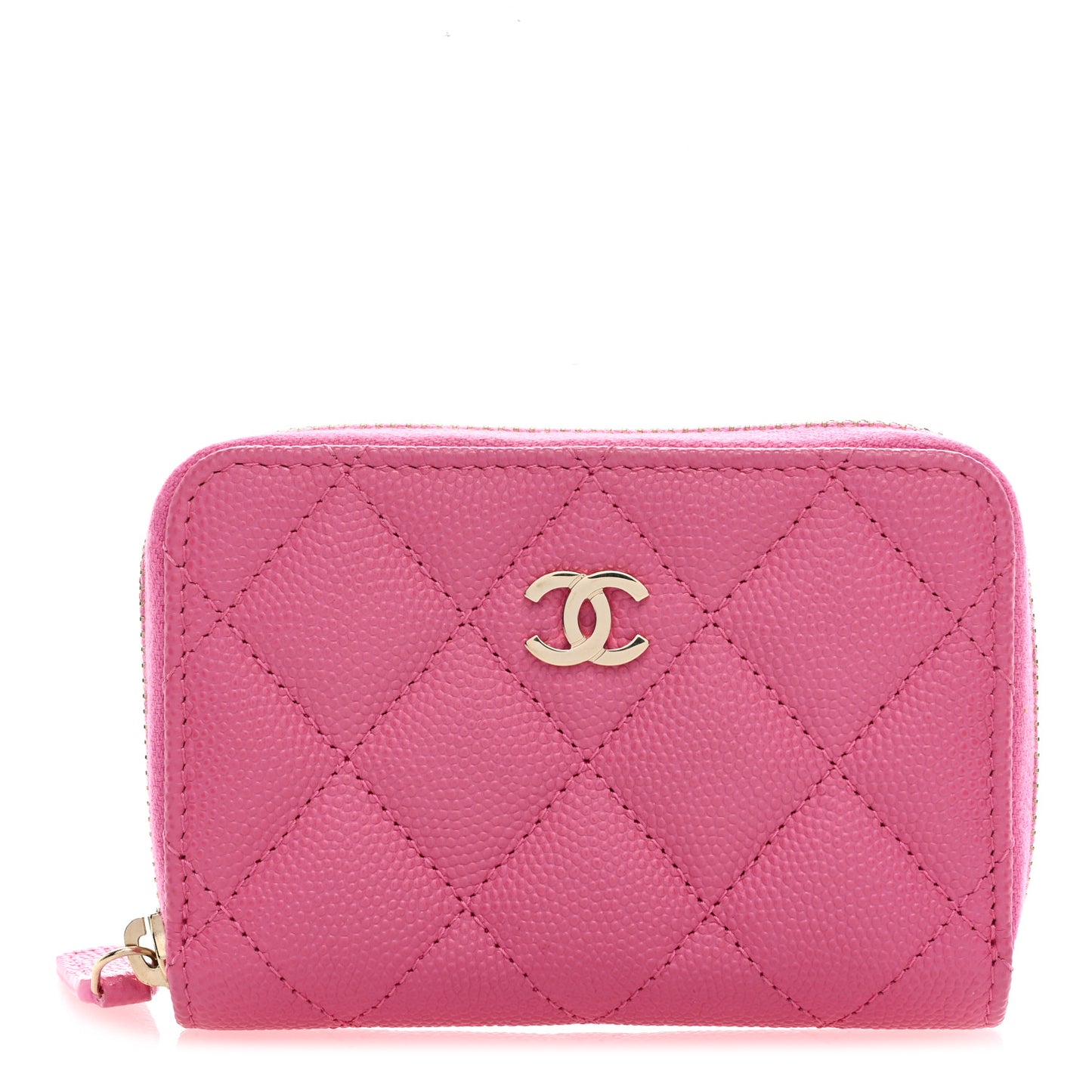 Caviar Quilted Zip Coin Purse Pink