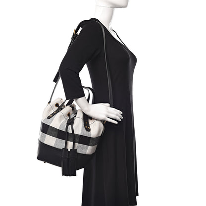 Burberry Canvas House Check Small Bucket Black White 2 of 12