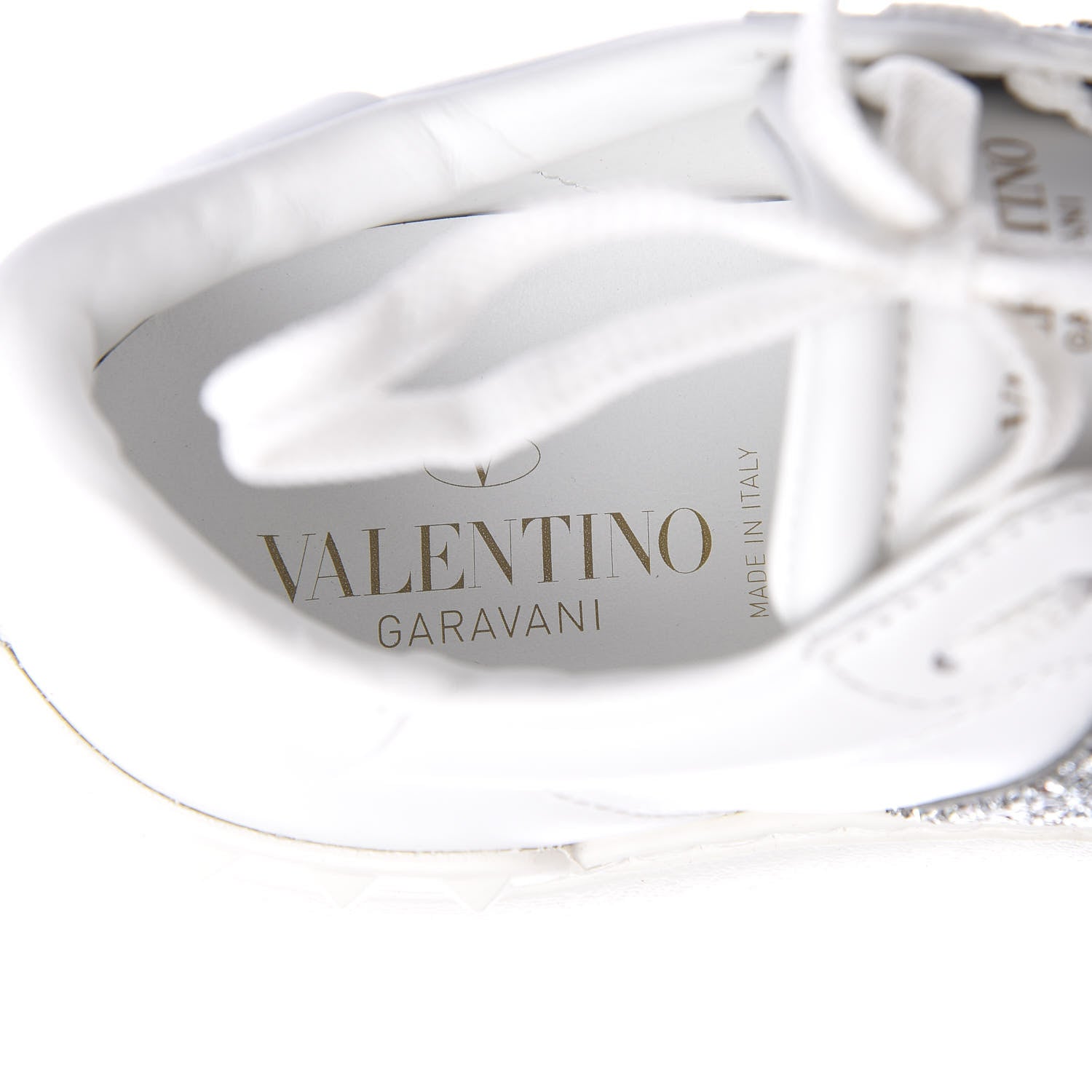 Valentino Garavani Calfskin Glitter Rockstud Open Sneakers 37.5 White Silver 7 of 9