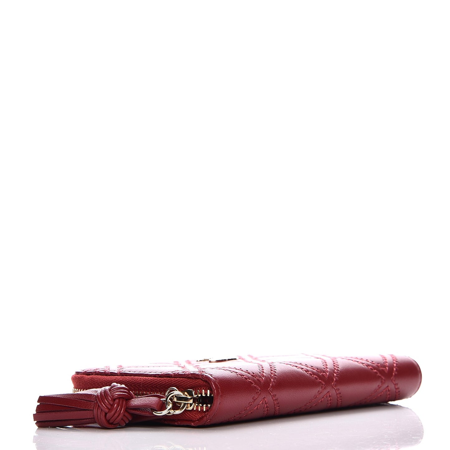 Lambskin Quilted Medium Zip Around Wallet Dark Red