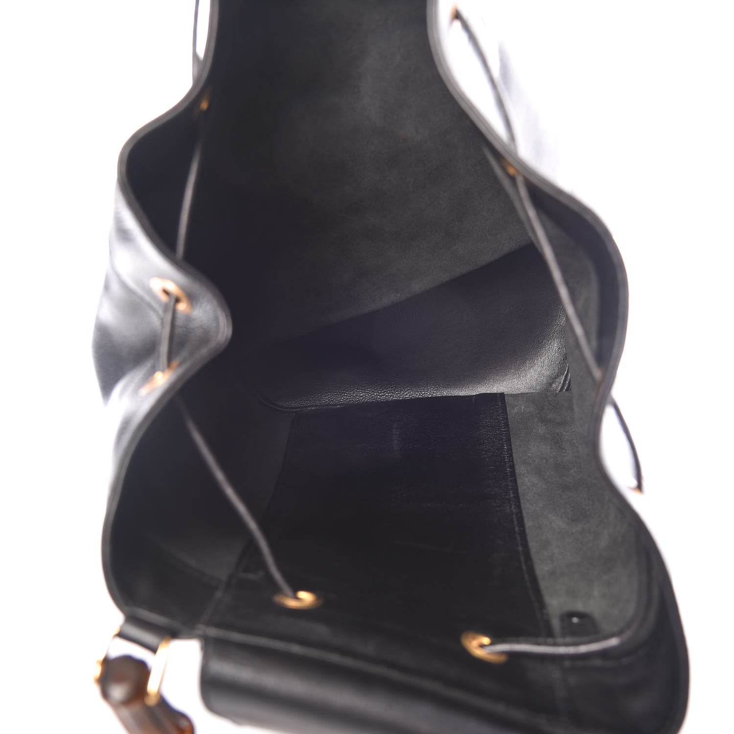 Gucci Calfskin XL Bamboo Drawstring Sling Black 7 of 10