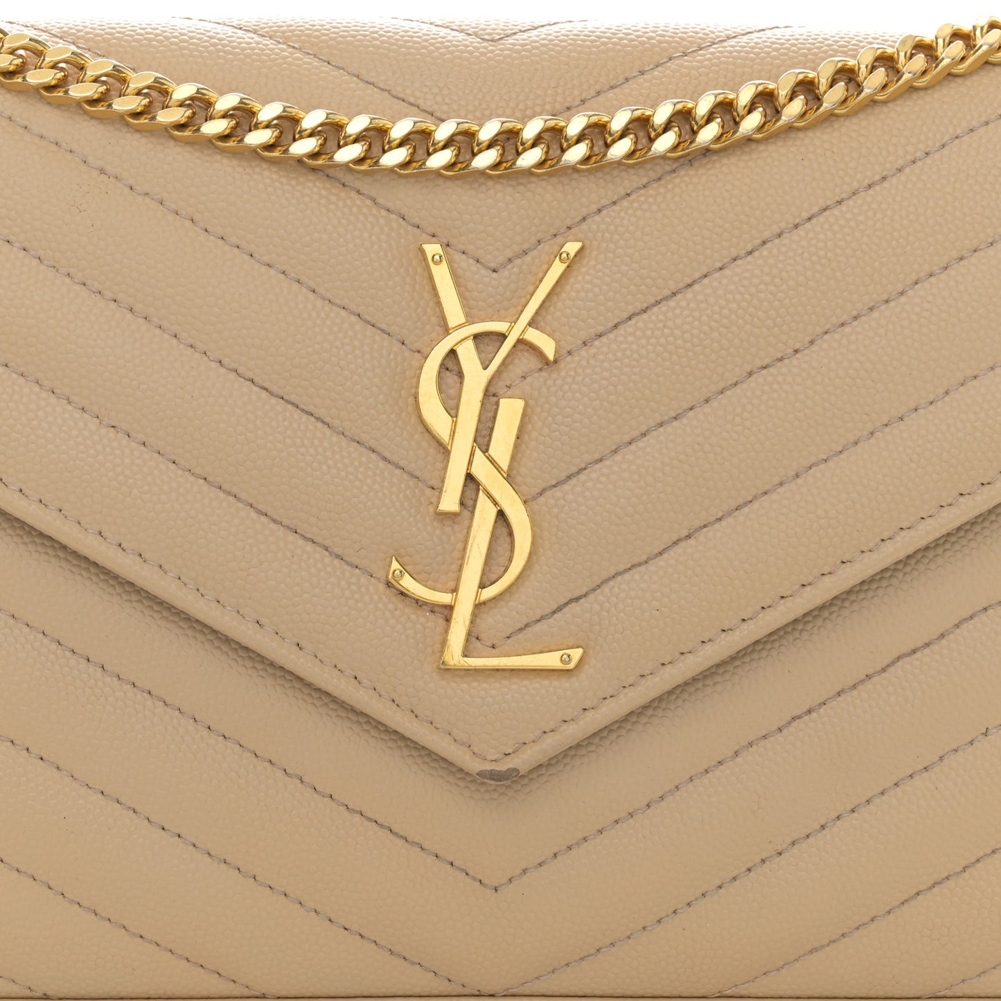 Grain De Poudre Matelasse Chevron Monogram Chain Wallet Nude Powder
