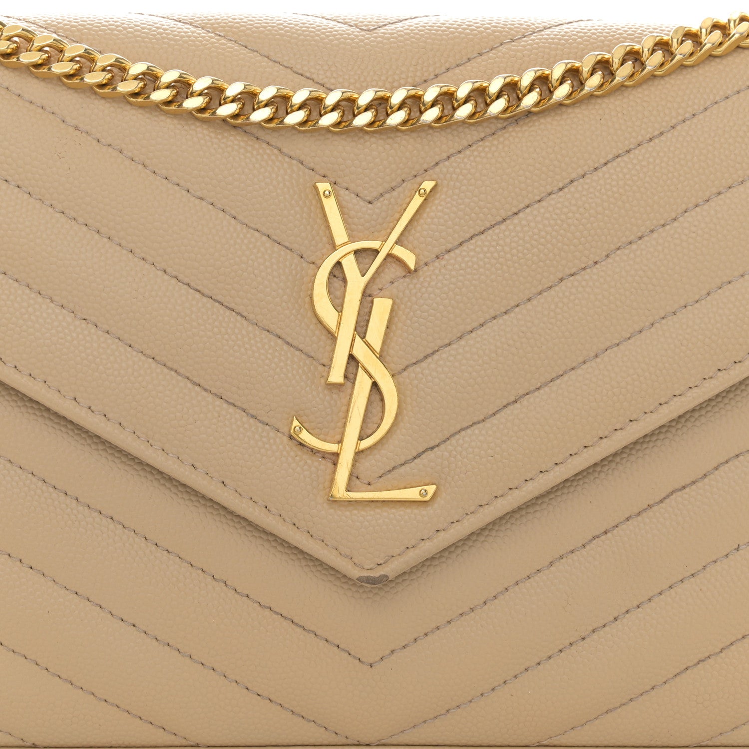 Saint Laurent Grain De Poudre Matelasse Chevron Monogram Chain Wallet Nude Powder 7 of 13