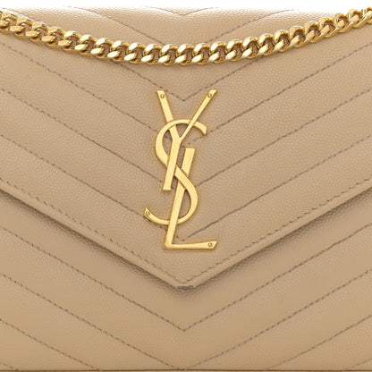 Saint Laurent Grain De Poudre Matelasse Chevron Monogram Chain Wallet Nude Powder 7 of 13