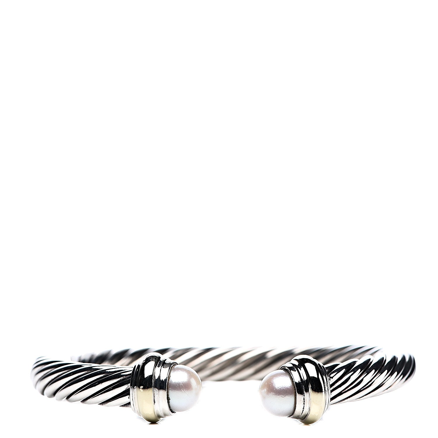 David Yurman Sterling Silver 14K Yellow Gold Pearl 7mm Cable Classics Bracelet 1 of 5
