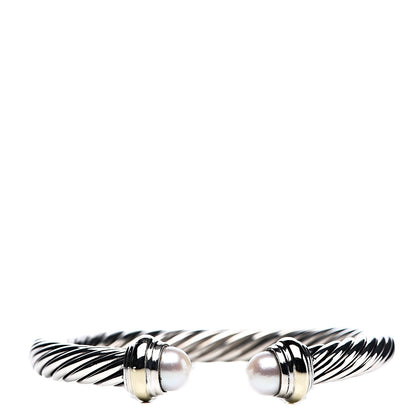 David Yurman Sterling Silver 14K Yellow Gold Pearl 7mm Cable Classics Bracelet 1 of 5