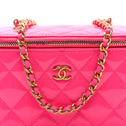 Chanel Patent Quilted Pearl Crush Small Vanity Case With Chain Neon Pink 8 of 10