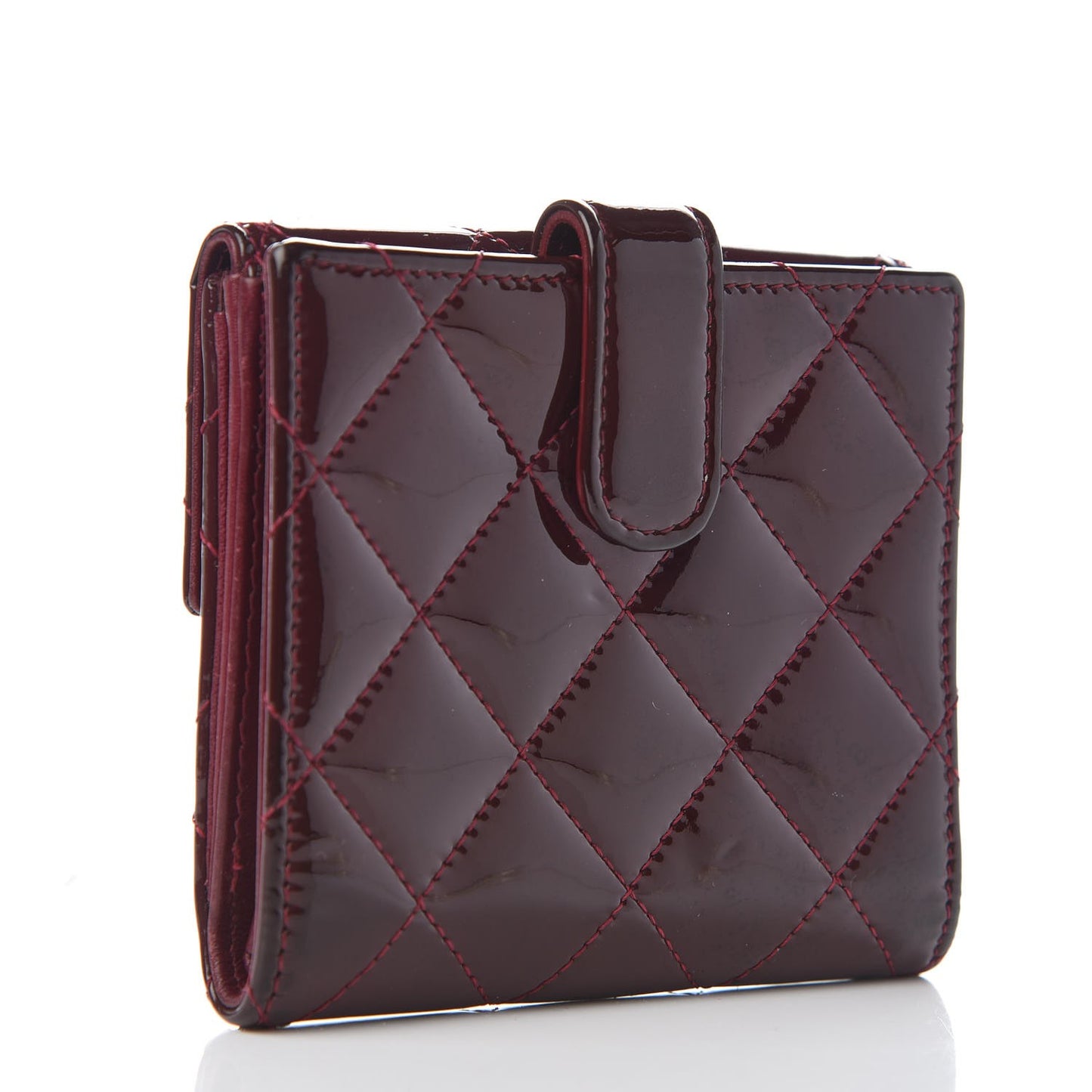 Patent Quilted Compact French Flap Wallet Dark Red