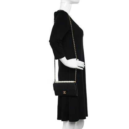 Chanel Goatskin Quilted Chic Pearls Clutch With Chain Black 2 of 12