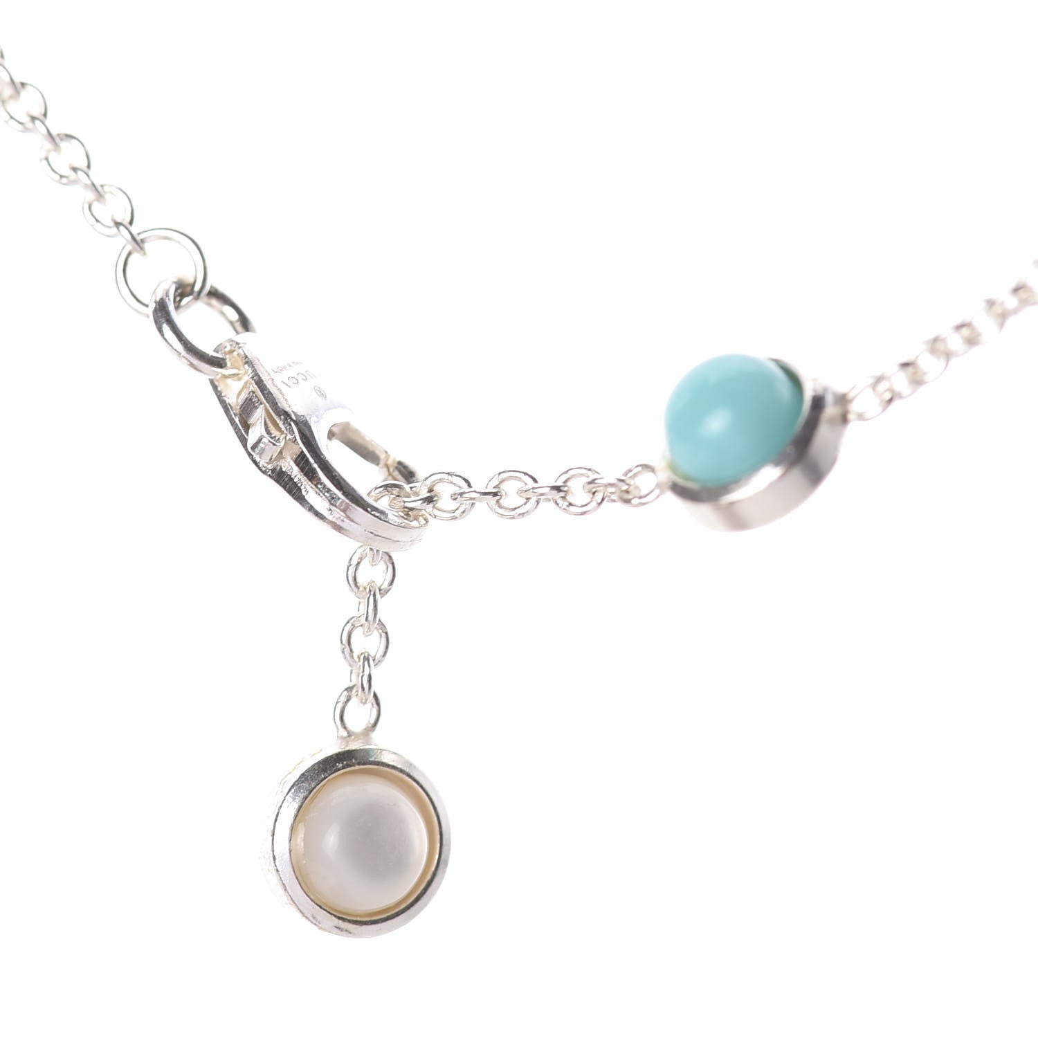 Gucci Sterling Silver Blue Topaz Mother of Pearl Double GG Pendant Necklace Blue 4 of 4