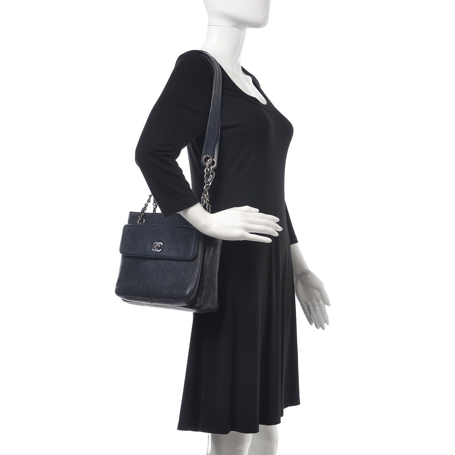Chanel Caviar Flap Shoulder Bag Navy 2 of 11