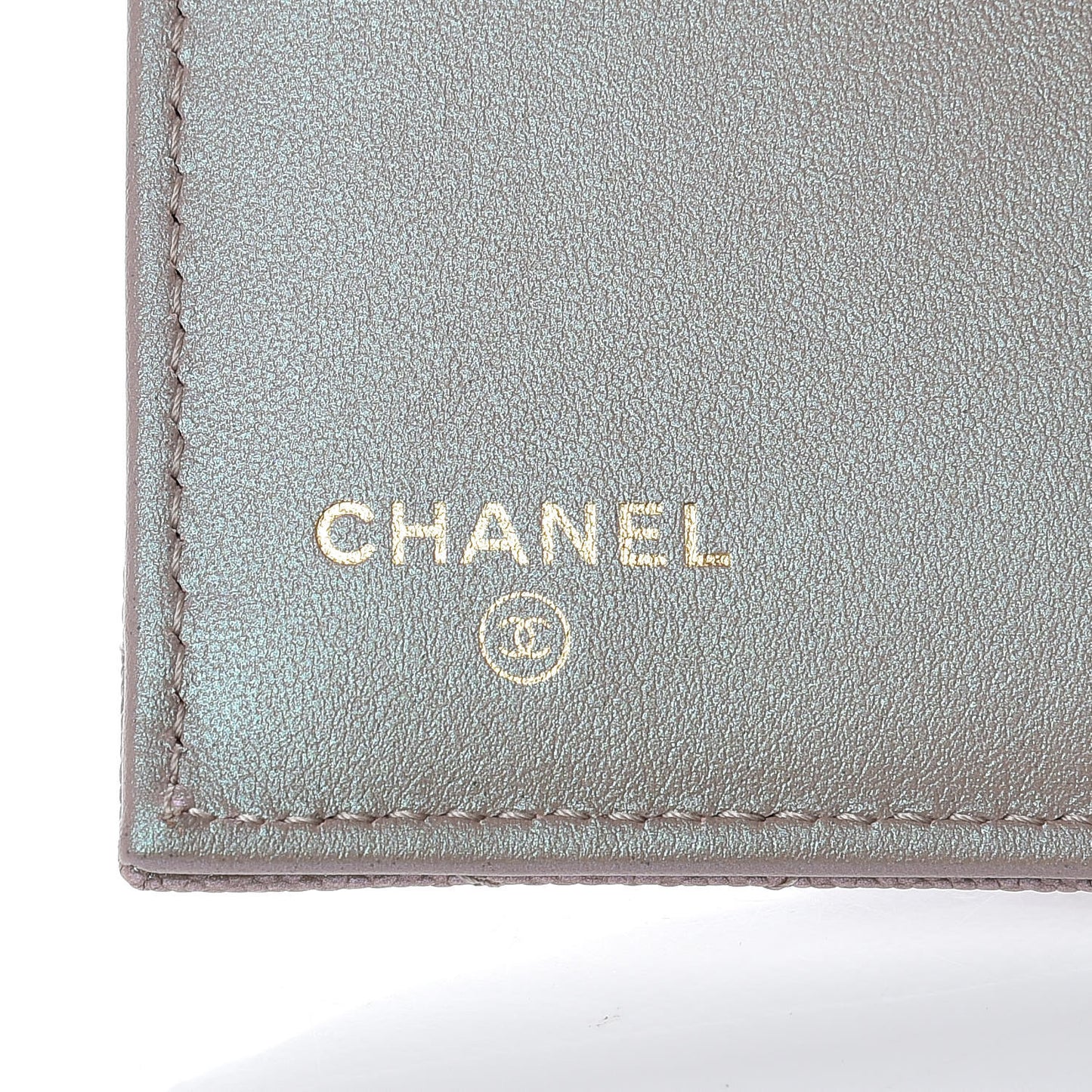 Iridescent Caviar Quilted Small Flap Wallet Beige