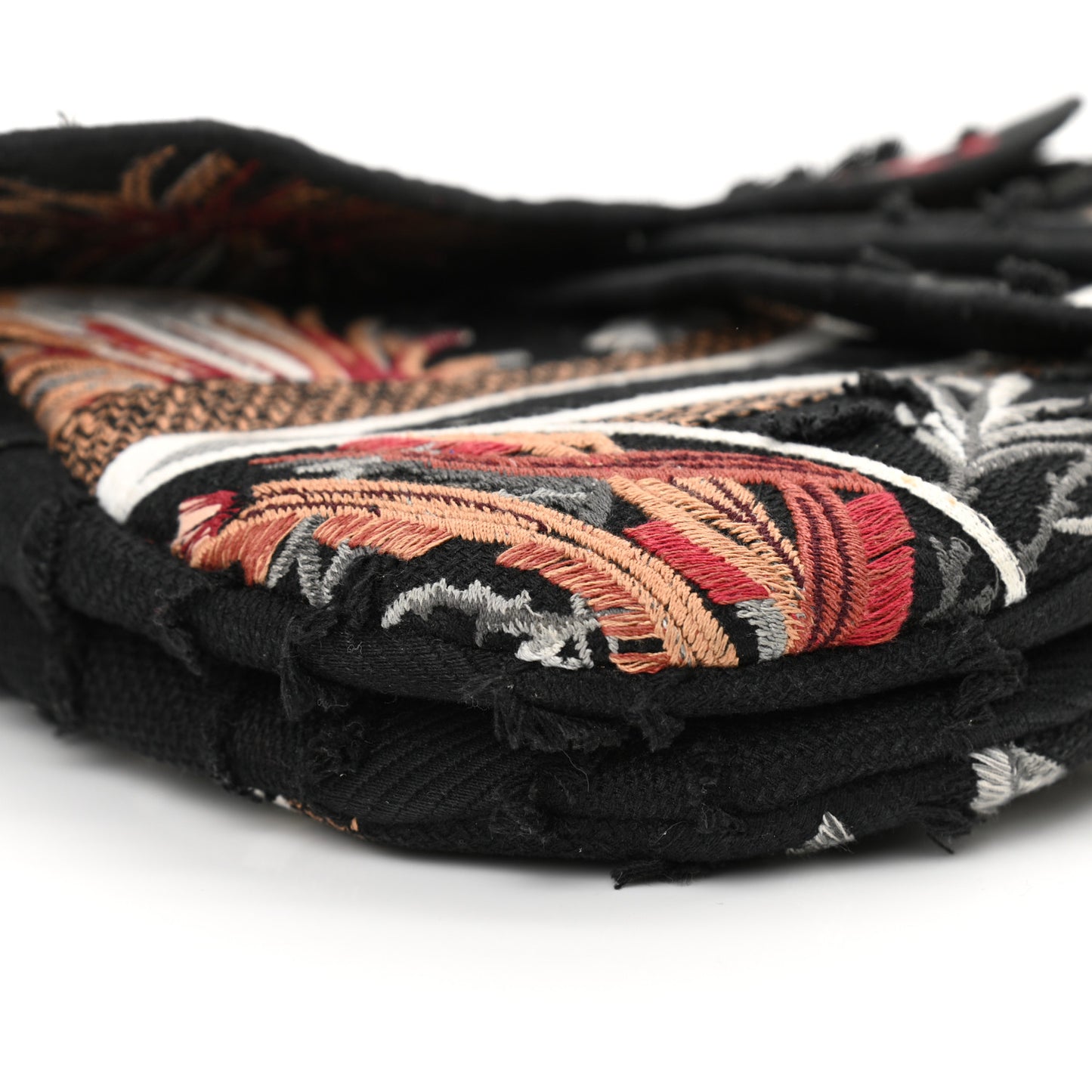 Canvas Embroidered Camouflage Flowers Saddle Bag Black Multicolor