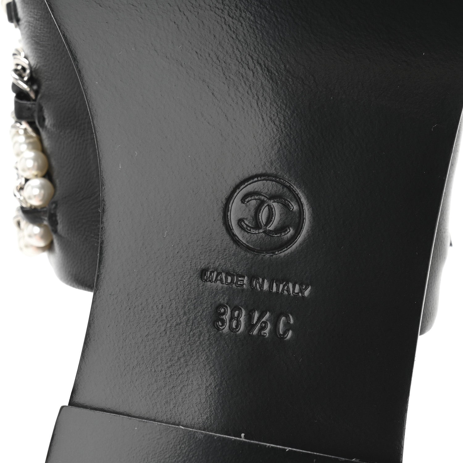 Chanel Pearl Lambskin Chain Flat Sandals 38.5 Black 7 of 10