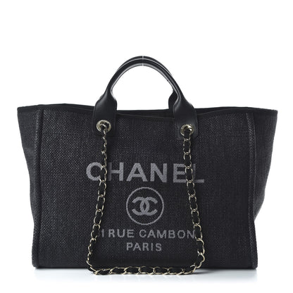 Chanel Woven Straw Raffia Medium Deauville Tote Black 1 of 11