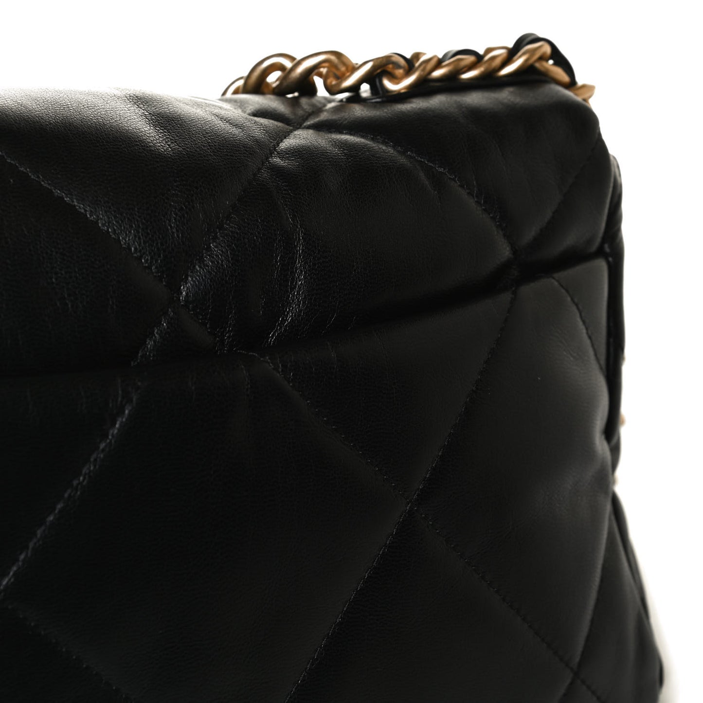 Shiny Goatskin Quilted Large Chanel 19 Flap Black