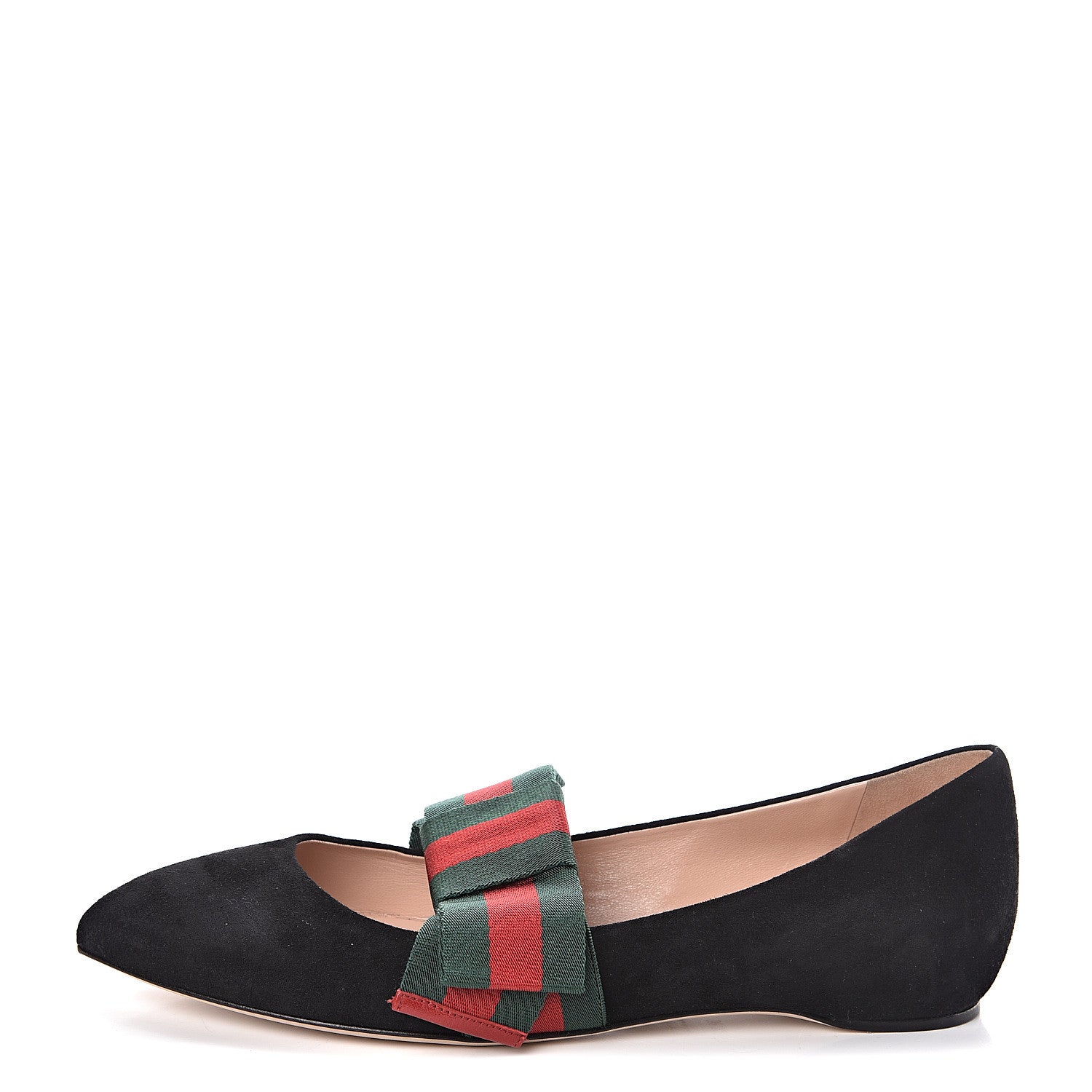 Gucci Suede Web Bow Point Toe Ballerina Flats 38.5 Black 1 of 8