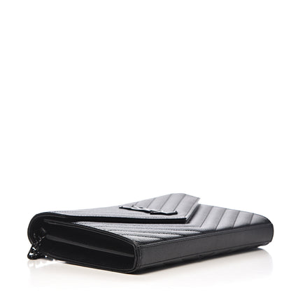 Saint Laurent Grain De Poudre Matelasse Chevron Monogram Chain Wallet Black 4 of 12