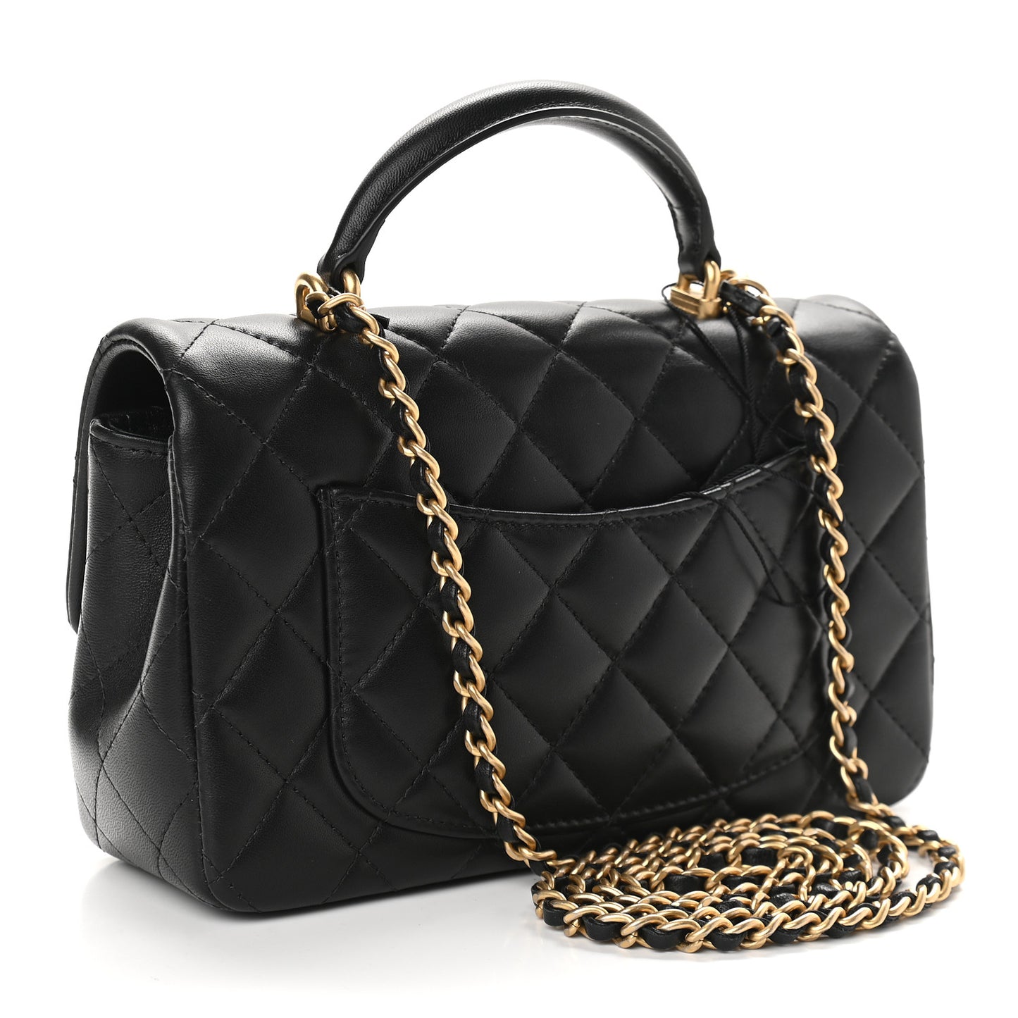 Lambskin Quilted Mini Top Handle Rectangular Flap Black