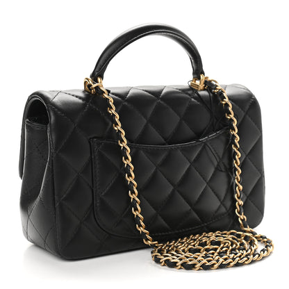 Chanel Lambskin Quilted Mini Top Handle Rectangular Flap Black 3 of 9