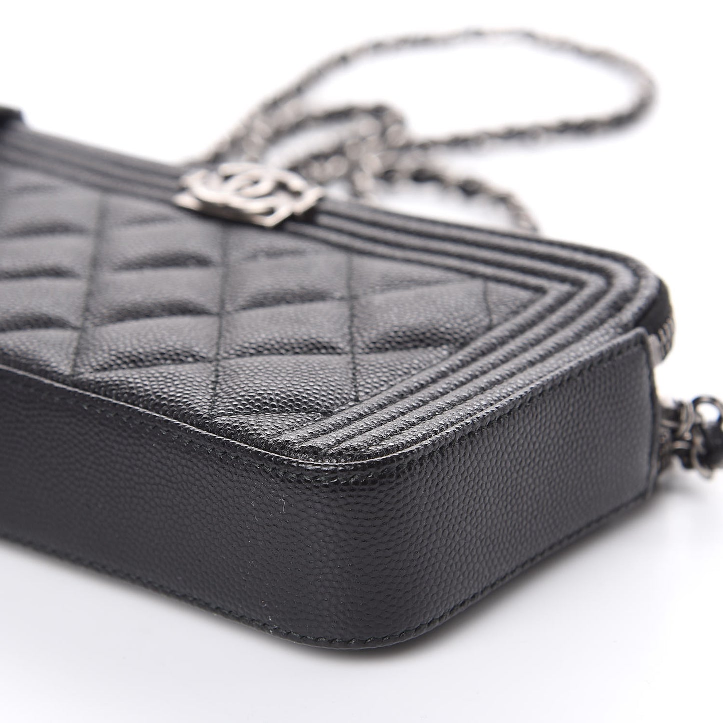 Caviar Quilted Small Boy Clutch With Chain Black