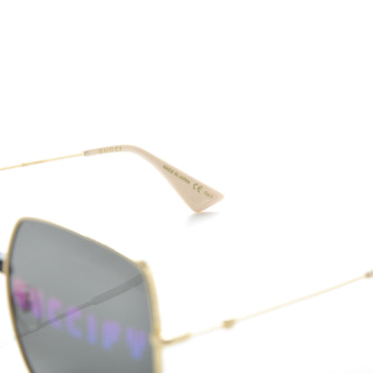 Gucci Metal Rectangular Guccify Frame Sunglasses GG0414S Gold 6 of 8