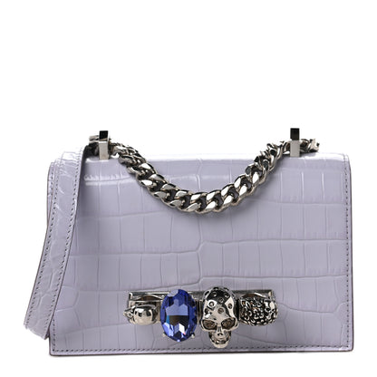 Alexander McQueen Shiny Crocodile Embossed Jeweled Satchel Lavender 1 of 8