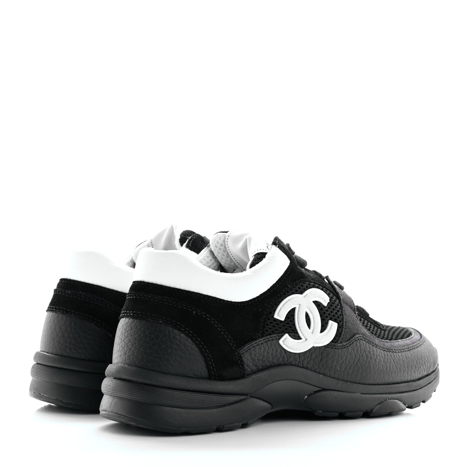 Chanel Mesh Suede Grained Calfskin Womens CC Sneakers 39 Black White 5 of 9