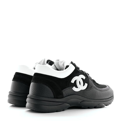 Chanel Mesh Suede Grained Calfskin Womens CC Sneakers 39 Black White 5 of 9