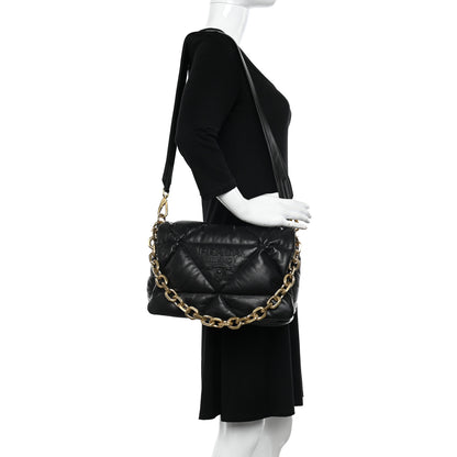 Prada Nappa Soft Padded Logo Embossed Triangle Quilted Shoulder Bag Black 2 of 10