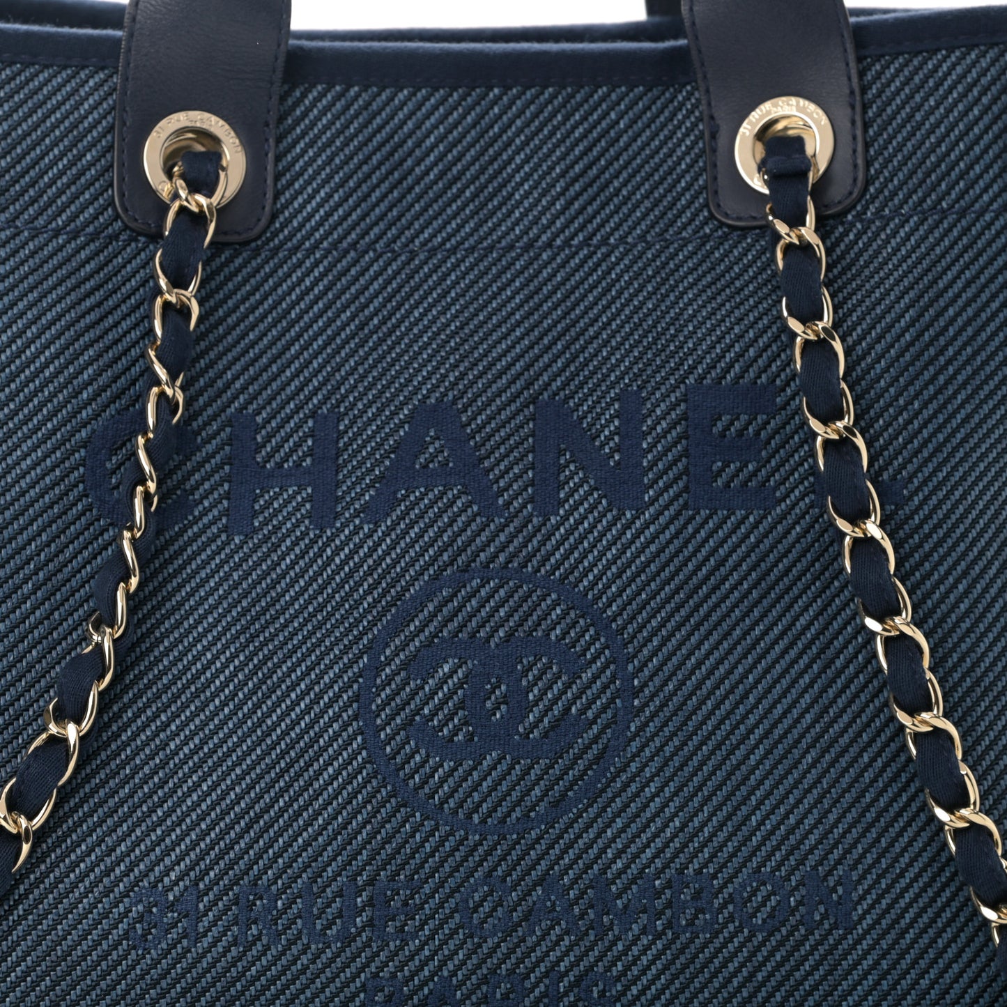 Mixed Fibers Calfskin Medium Deauville Tote Navy Blue