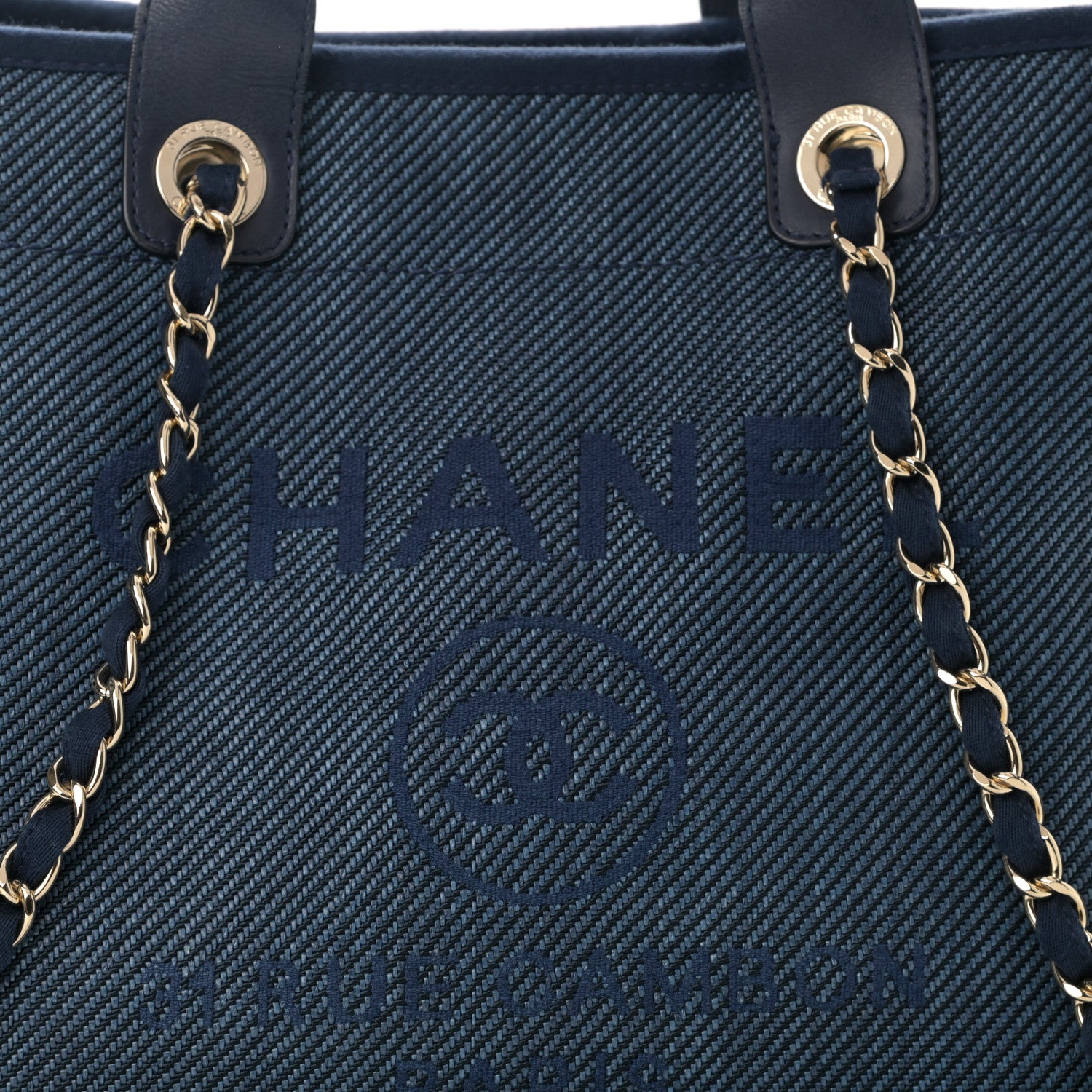 Chanel Mixed Fibers Calfskin Medium Deauville Tote Navy Blue 7 of 9