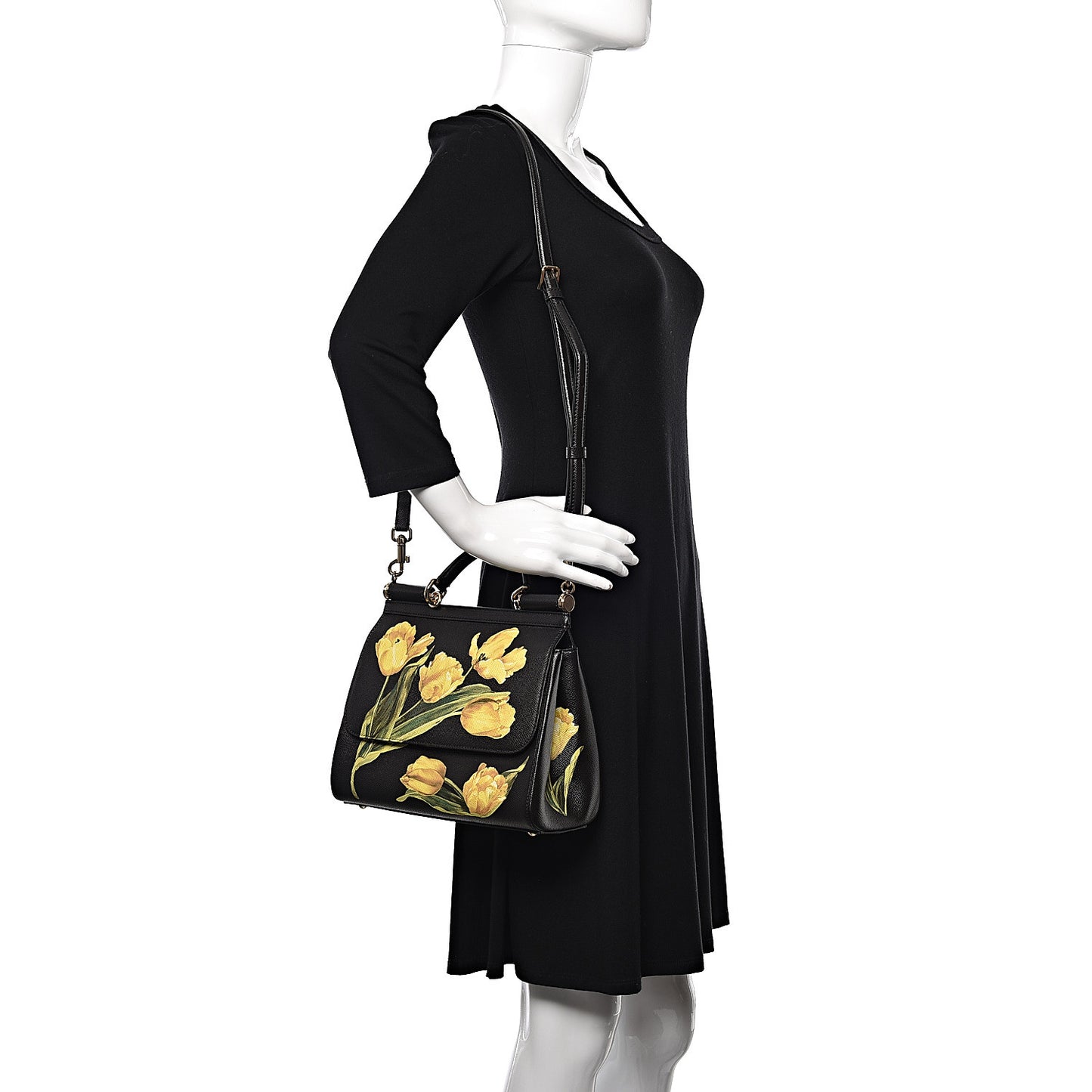 Dauphine Tulip Print Medium Miss Sicily Satchel Black