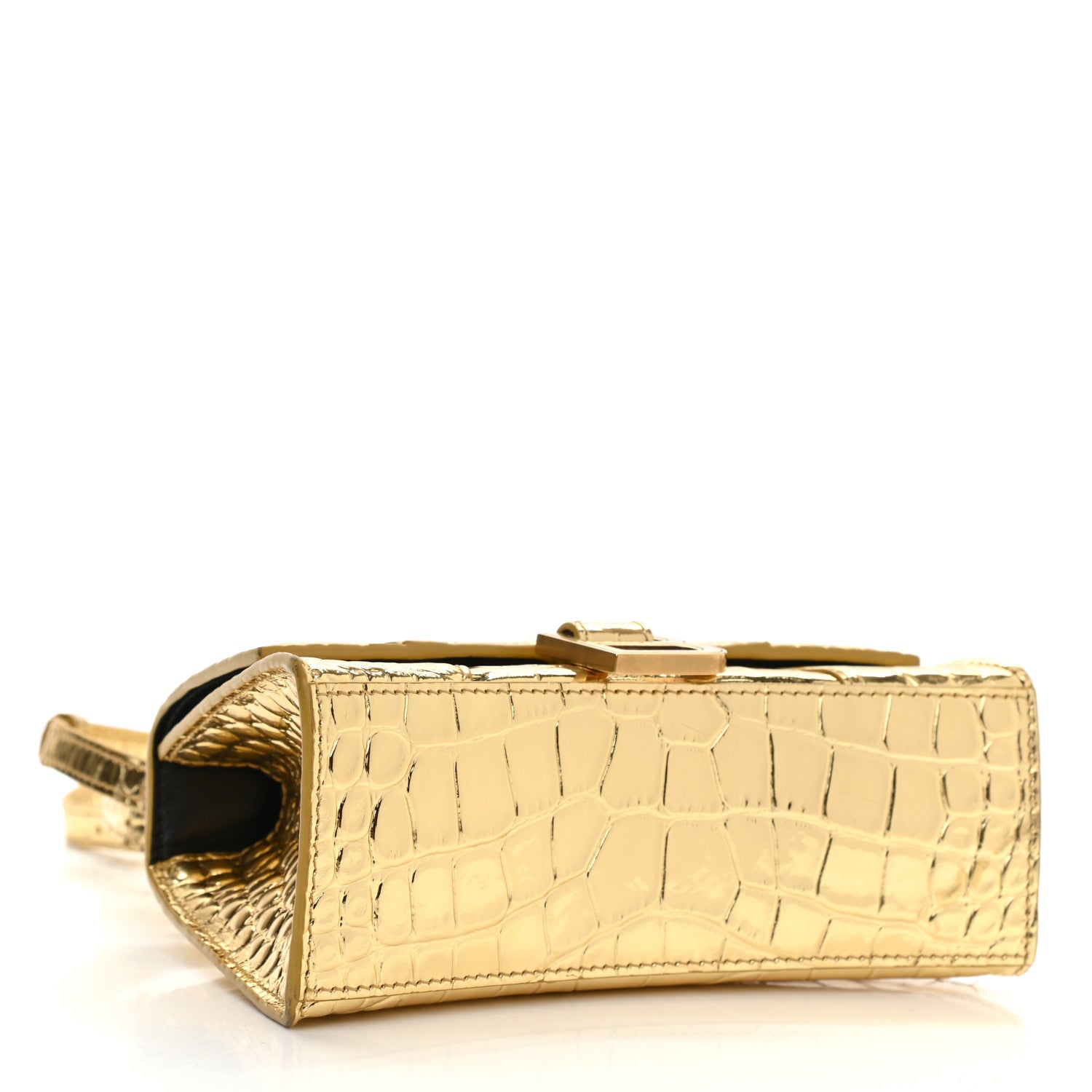 Balenciaga Metallic Calfskin Crocodile Embossed Hourglass Top Handle Bag XS Gold 4 of 10