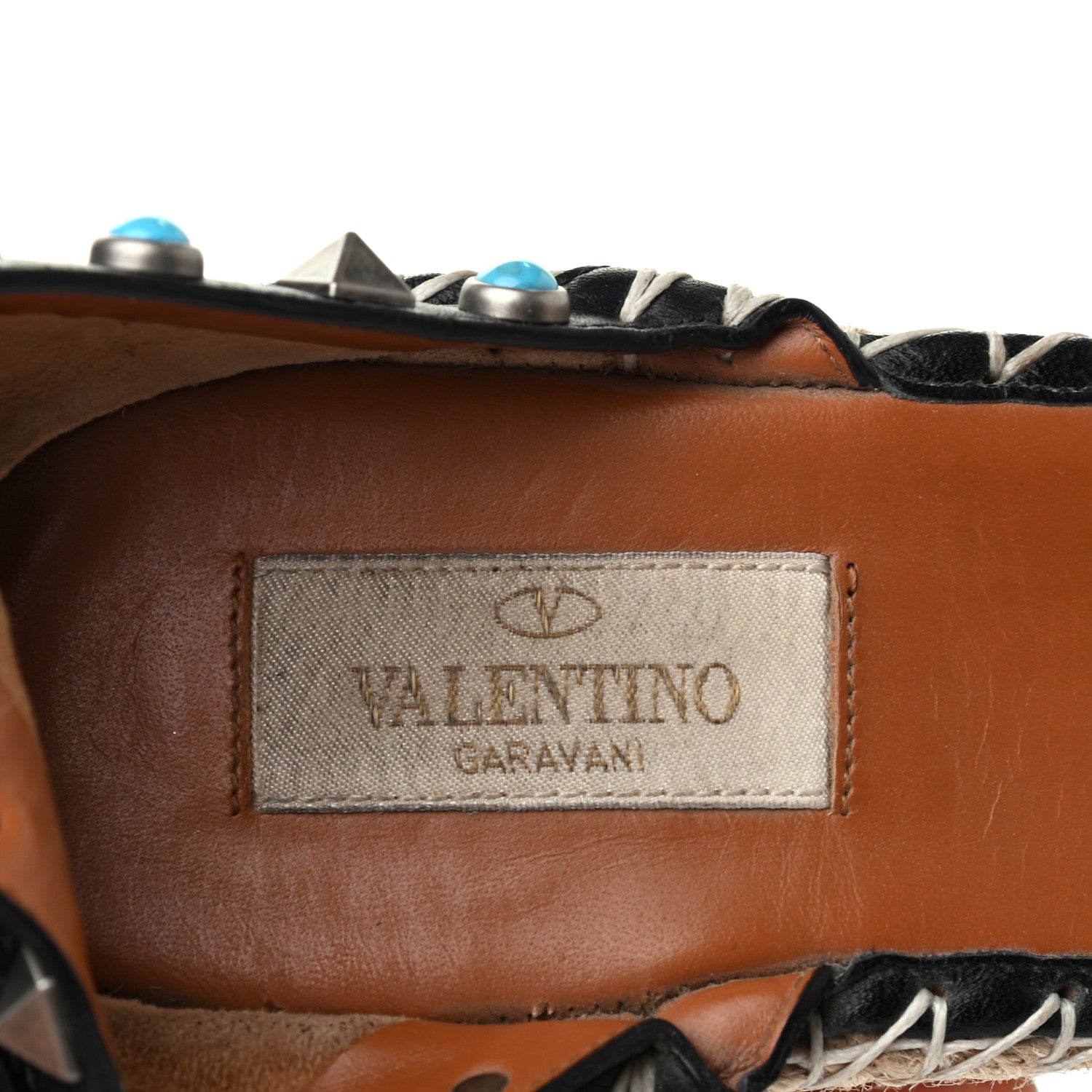 Valentino Garavani Grained Calfskin Rockstud Rolling Ankle Strap Espadrille Wedge Sandals 41 Black 7 of 8