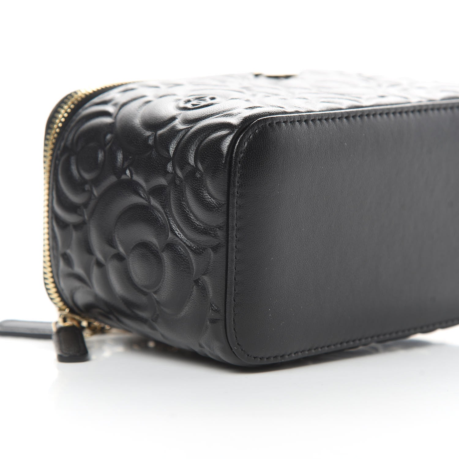 Chanel Lambskin Camellia Embossed Small Vanity Case With Chain Black 9 of 12