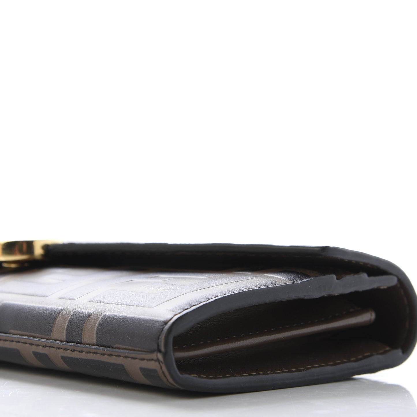 Vitello Soft F is Fendi Bi-Color FF 1974 Embossed Continental Envelope Wallet Maya Black