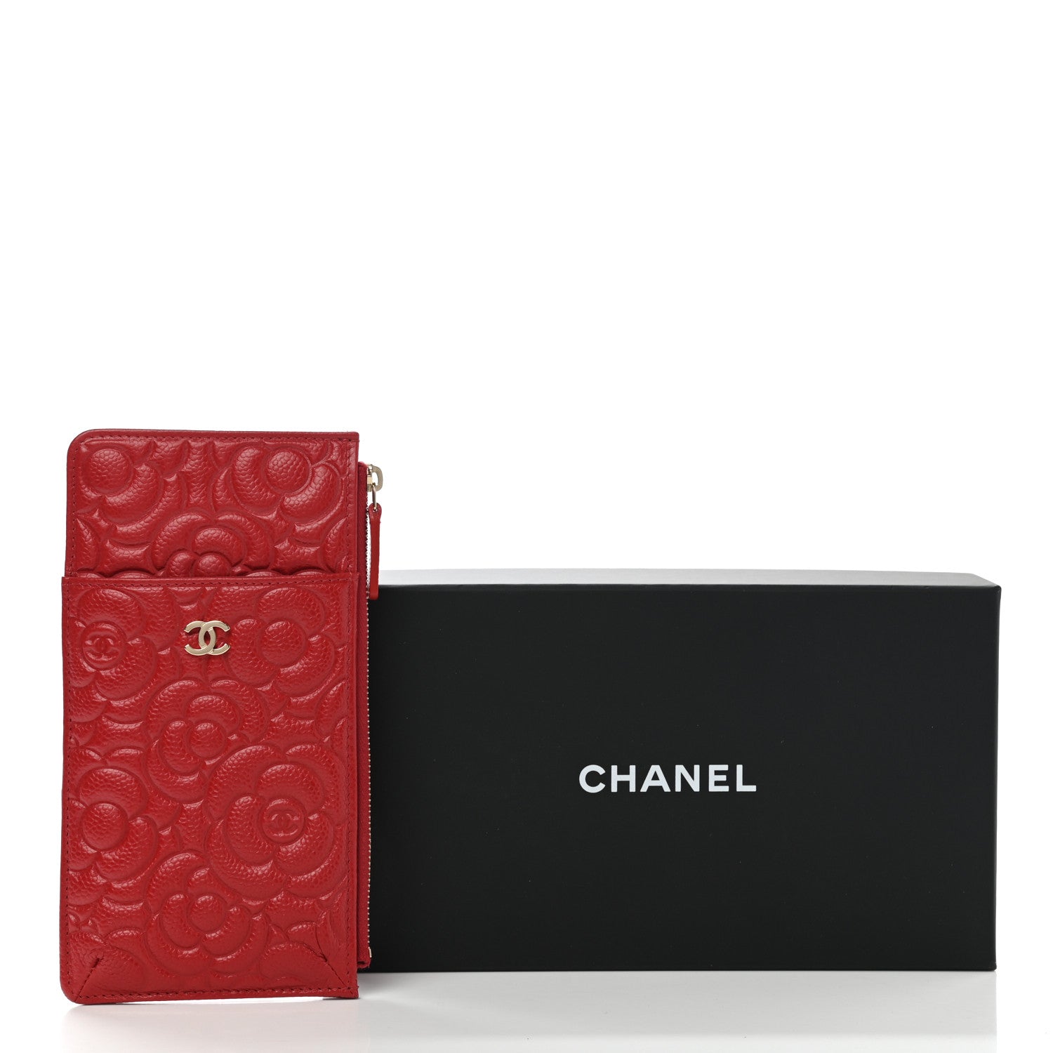 Chanel Caviar Camellia Embossed Classic Flat Wallet Pouch Red 8 of 8