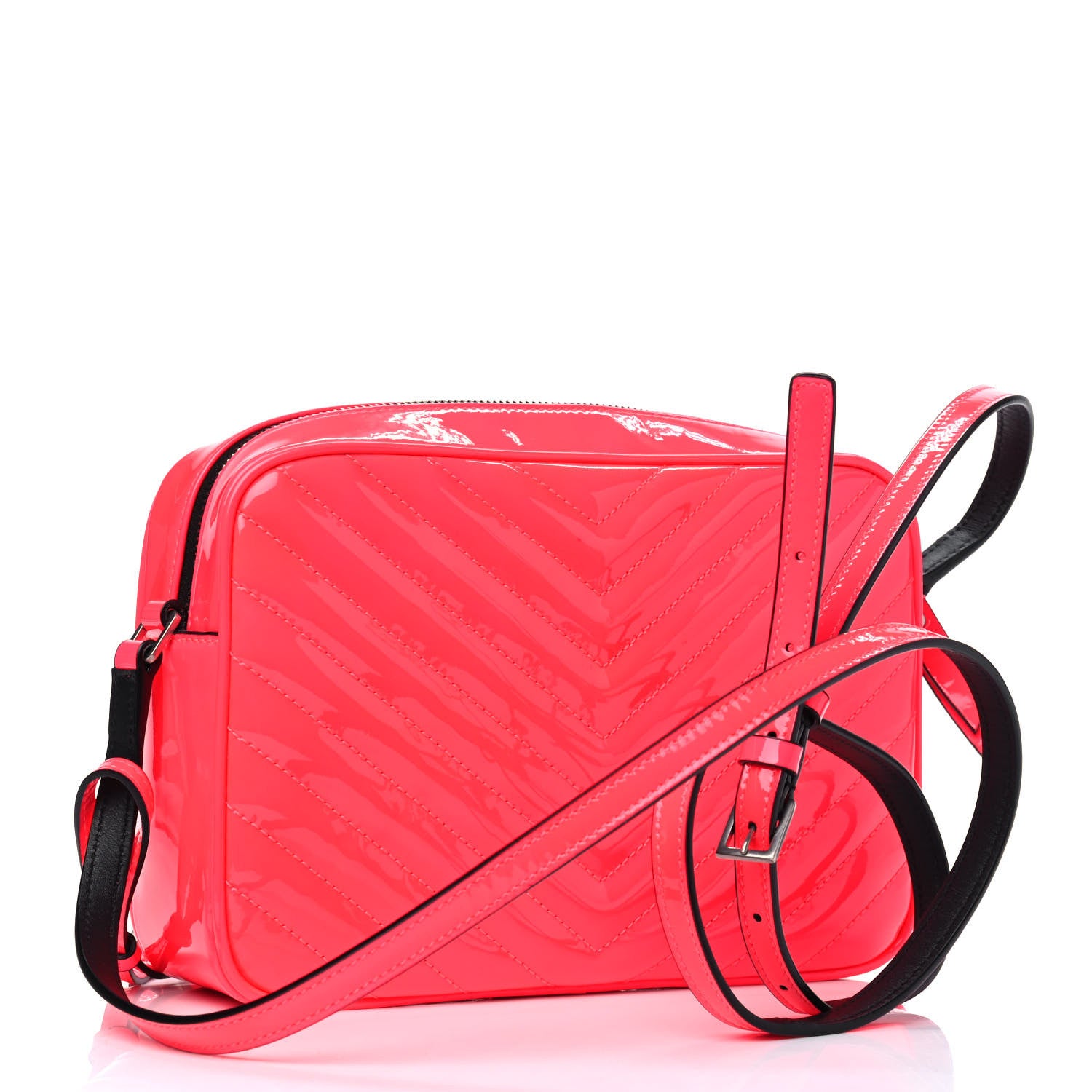 Saint Laurent Patent Calfskin Matelasse Monogram Lou Camera Bag Neon Pink 2 of 4