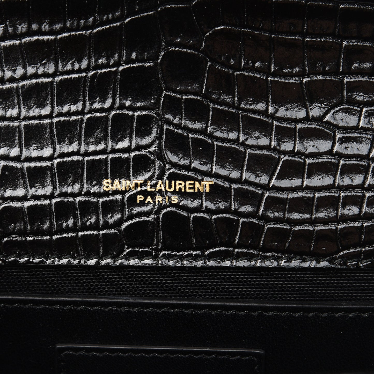 Calfskin Crocodile Embossed Medium Classic Monogram Kate Tassel Satchel Black