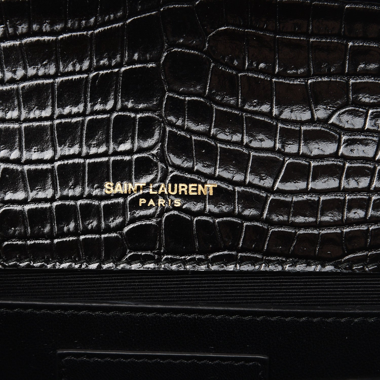 Saint Laurent Calfskin Crocodile Embossed Medium Classic Monogram Kate Tassel Satchel Black 6 of 10