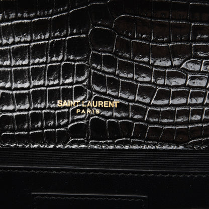 Saint Laurent Calfskin Crocodile Embossed Medium Classic Monogram Kate Tassel Satchel Black 6 of 10