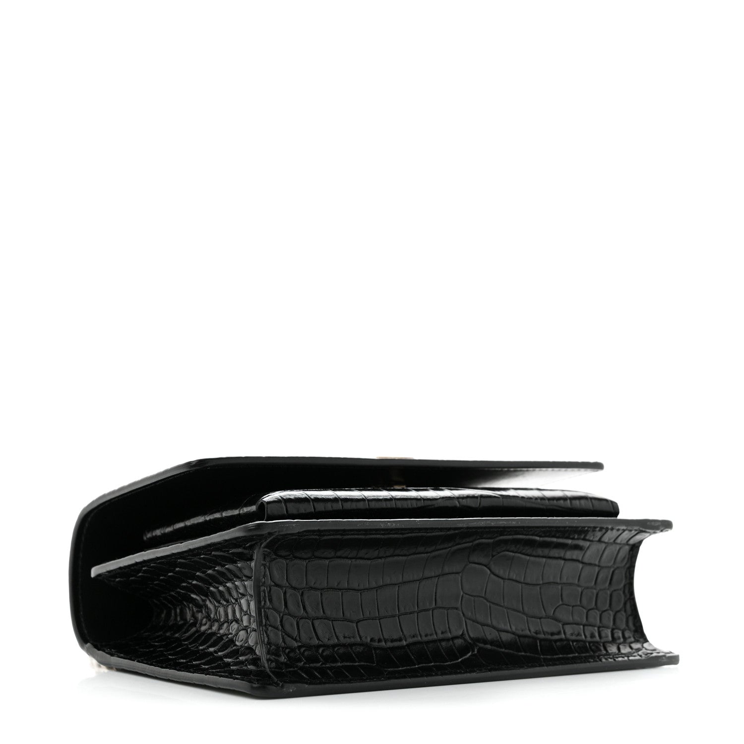 Saint Laurent Calfskin Crocodile Embossed Monogram Sunset Chain Wallet Black 4 of 11