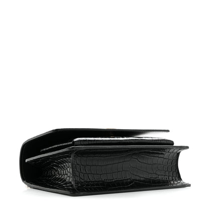 Saint Laurent Calfskin Crocodile Embossed Monogram Sunset Chain Wallet Black 4 of 11