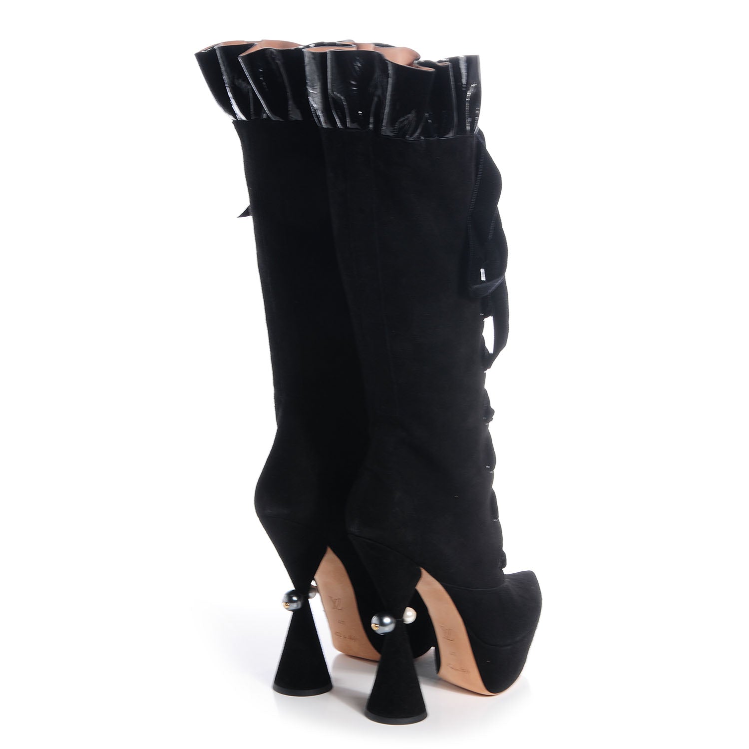 Louis Vuitton Suede Patent Leather Cancan High Boots Black 41 4 of 7