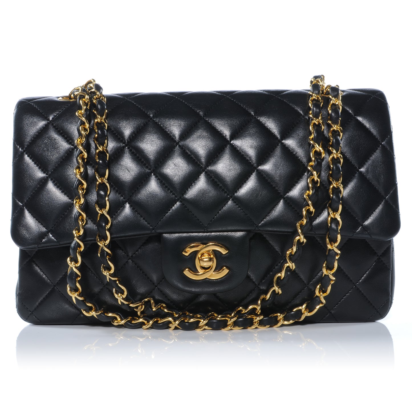 Lambskin Medium Double Flap Black
