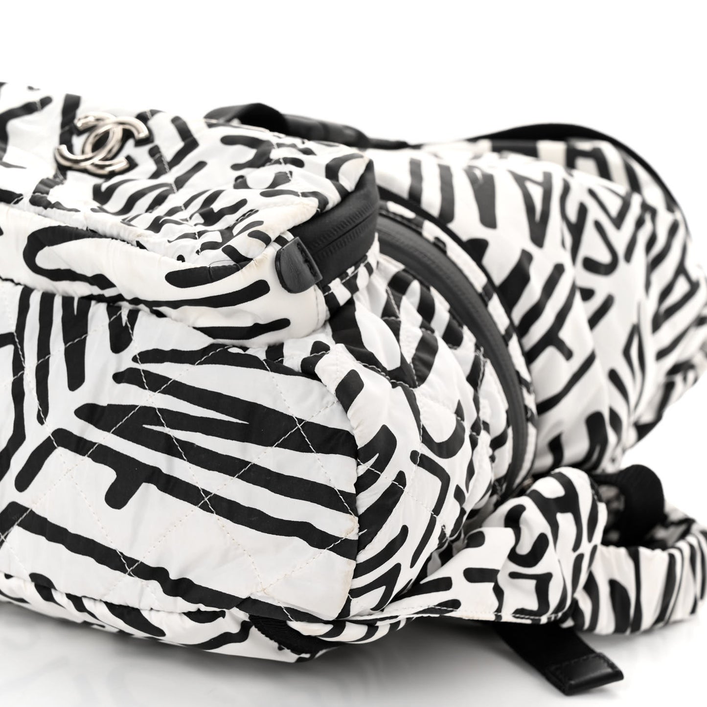 Nylon Printed Quilted Coco Neige Convertible Backpack Black White
