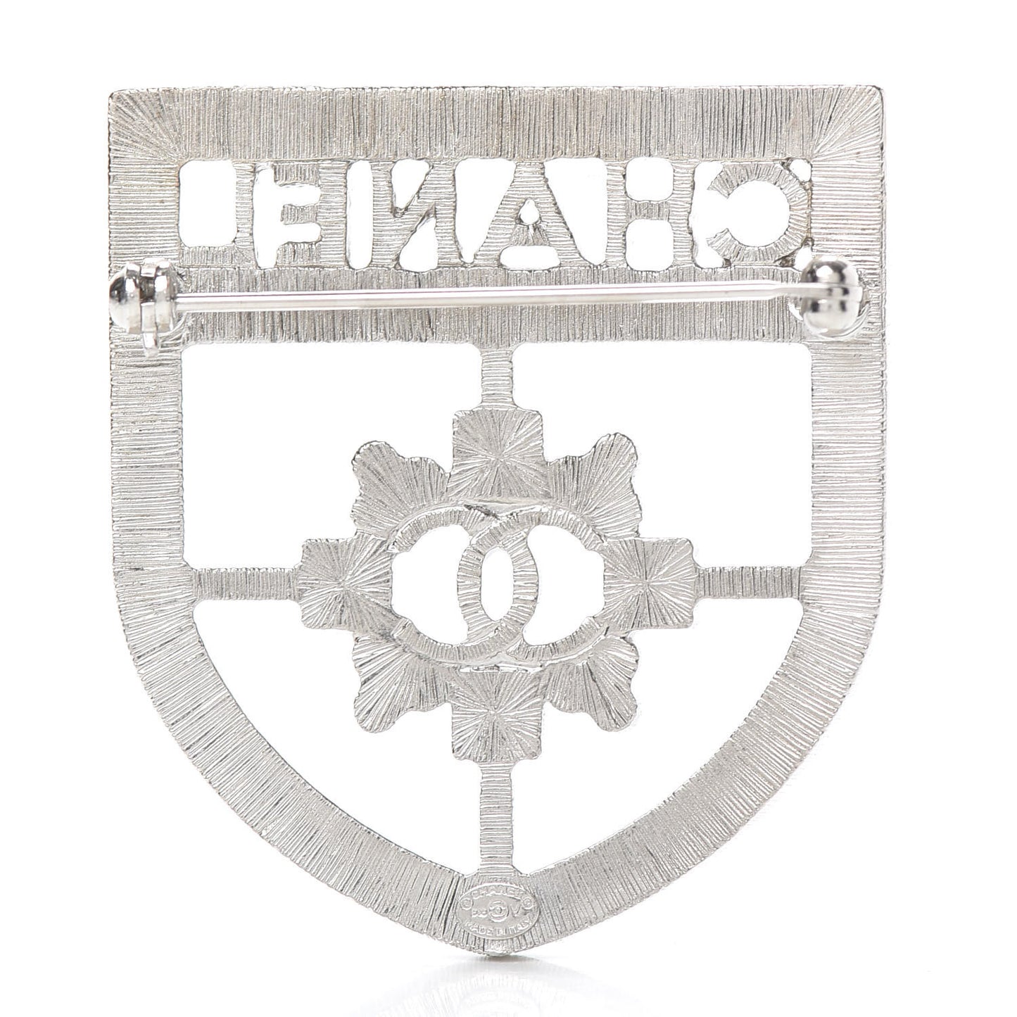 Swarovski Baguette Crystal CC Shield Brooch Silver